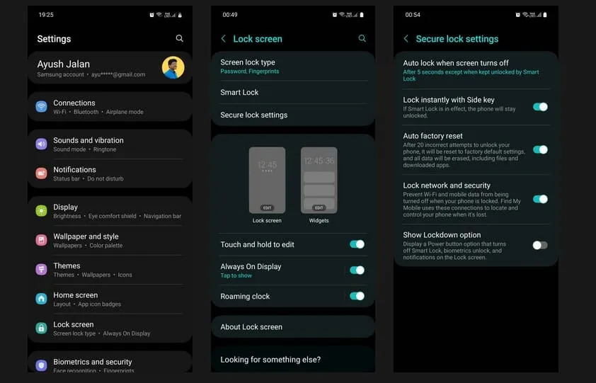 Paramètres de l'appareil Samsung Galaxy