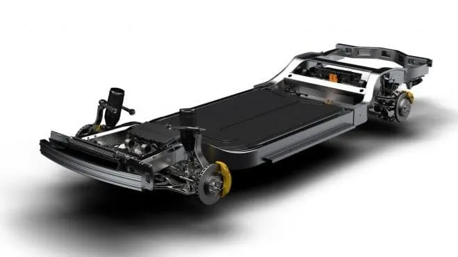 Châssis de skateboard des Rivian R1T et R1S.