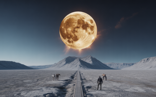 Explosion lunaire virtuelle, scène de science-fiction dramatique.