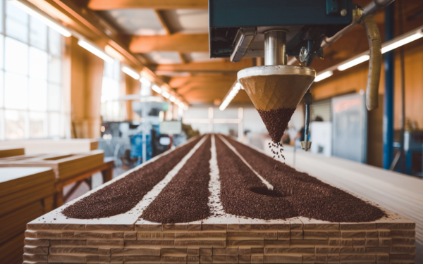 Panneau en bois industriel fabriqué à partir de marc de café recyclé
