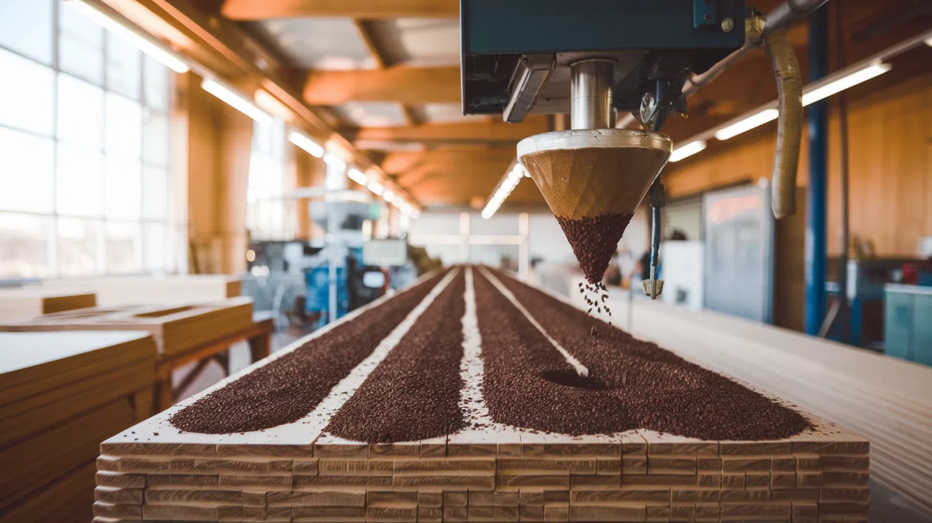 Panneau en bois industriel fabriqué à partir de marc de café recyclé