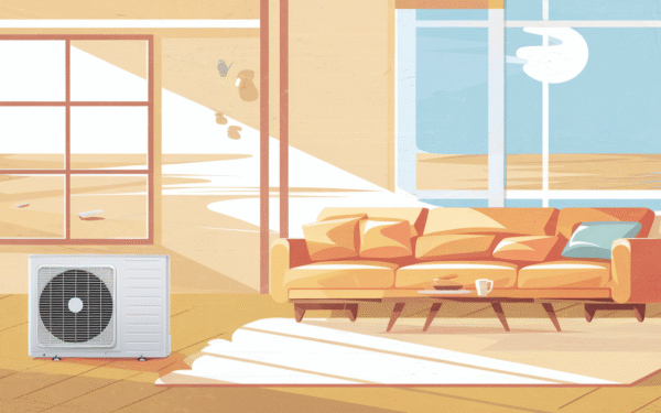 Climatiseur fonctionnant en plein été dans une maison lumineuse