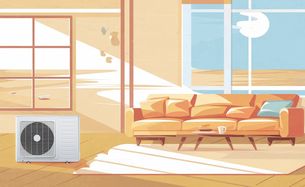Climatiseur fonctionnant en plein été dans une maison lumineuse