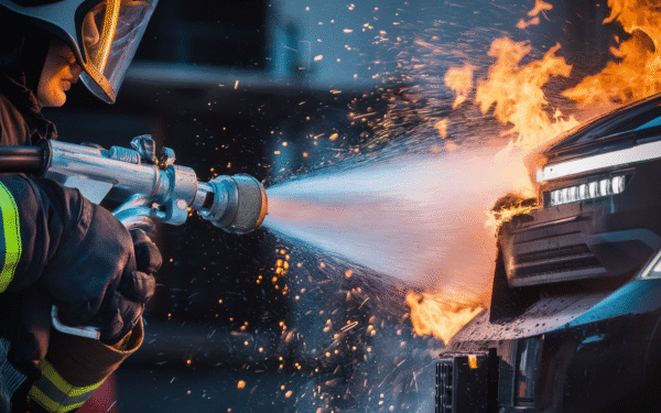 La poseidon nozzle des pompiers dillinois éteint les batteries de voitures électriques