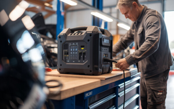 Centrale électrique portable Bluetti Elite 300 testée dans un atelier moderne