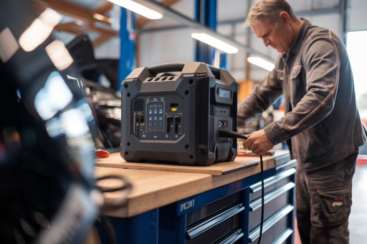 Centrale électrique portable Bluetti Elite 300 testée dans un atelier moderne