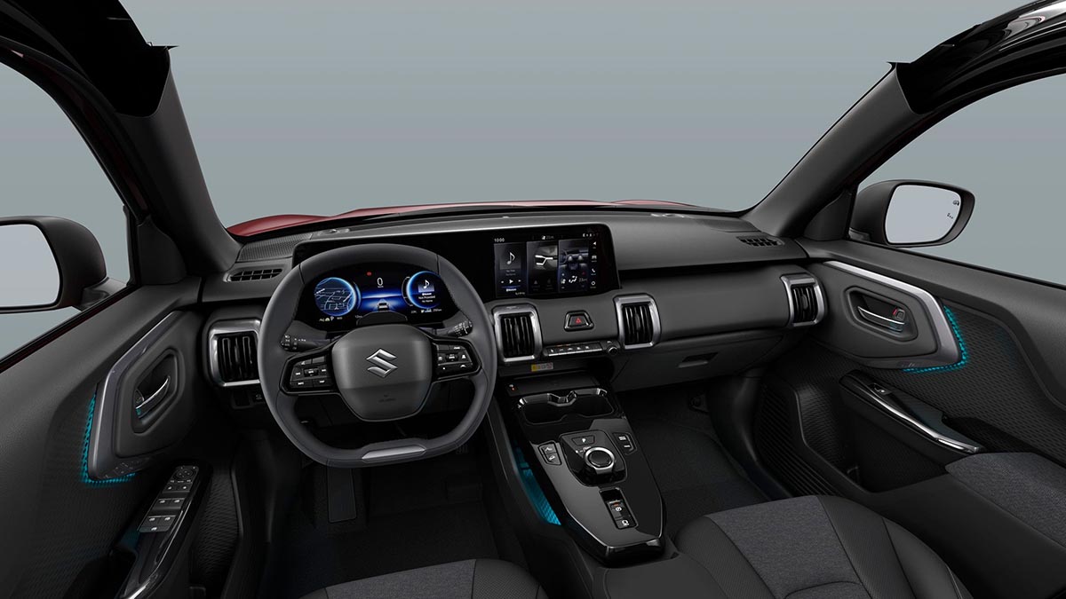 Suzuki e Vitara intérieur double écran combiné numérique multimédia boutons climatisation