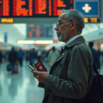 Un voyageurregarde un billet à 35.000 € dans un aéroport