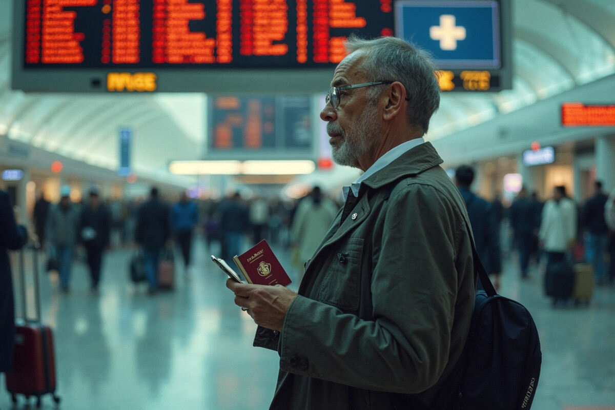 Un voyageurregarde un billet à 35.000 € dans un aéroport