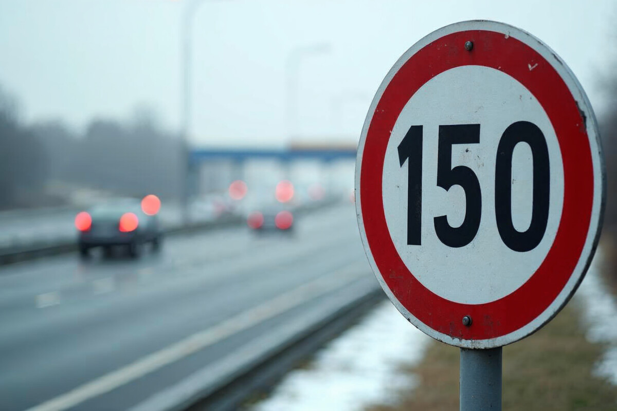 Panneau 150 km/h sur autoroute Panneau 150 km/h sur une autoroute française en expérimentation