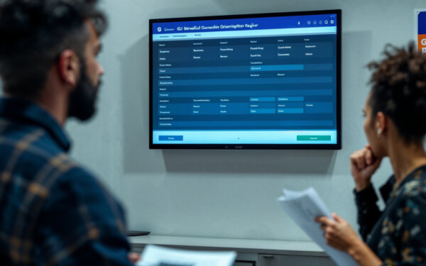 Écran de registre des bénéficiaires effectifs dans un bureau administratif européen