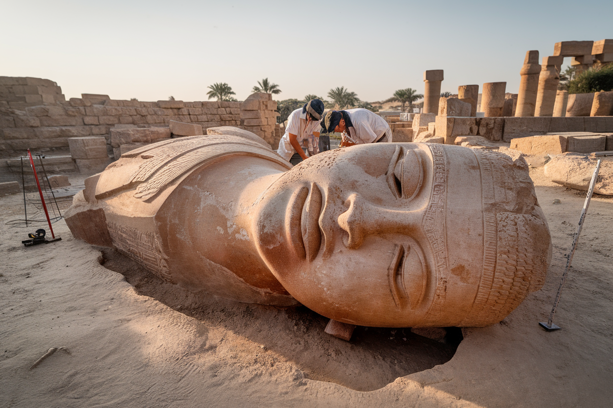 96 ans de recherches, fragment colossal de Ramsès II, repêché sous le Nil à Hermopolis, personne n'attendait ce retour