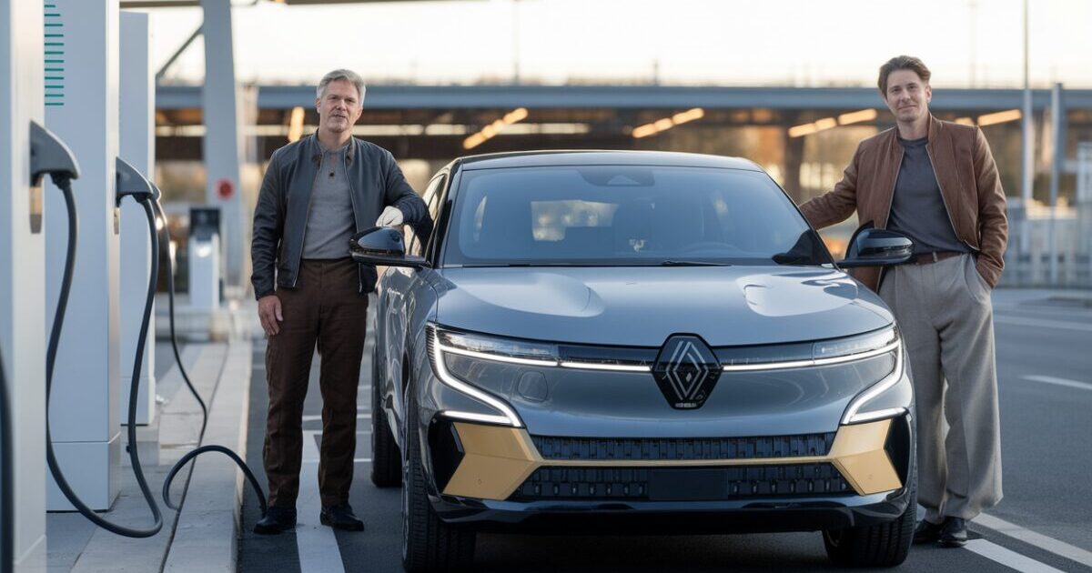 Un véhicule électrique Renault en charge sur une borne rapide moderne