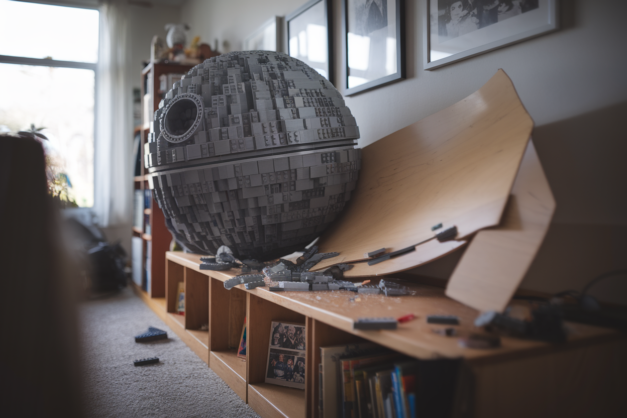 Un enfant de 6 ans construit un Death Star LEGO, l'étagère cède: le risque oublié
