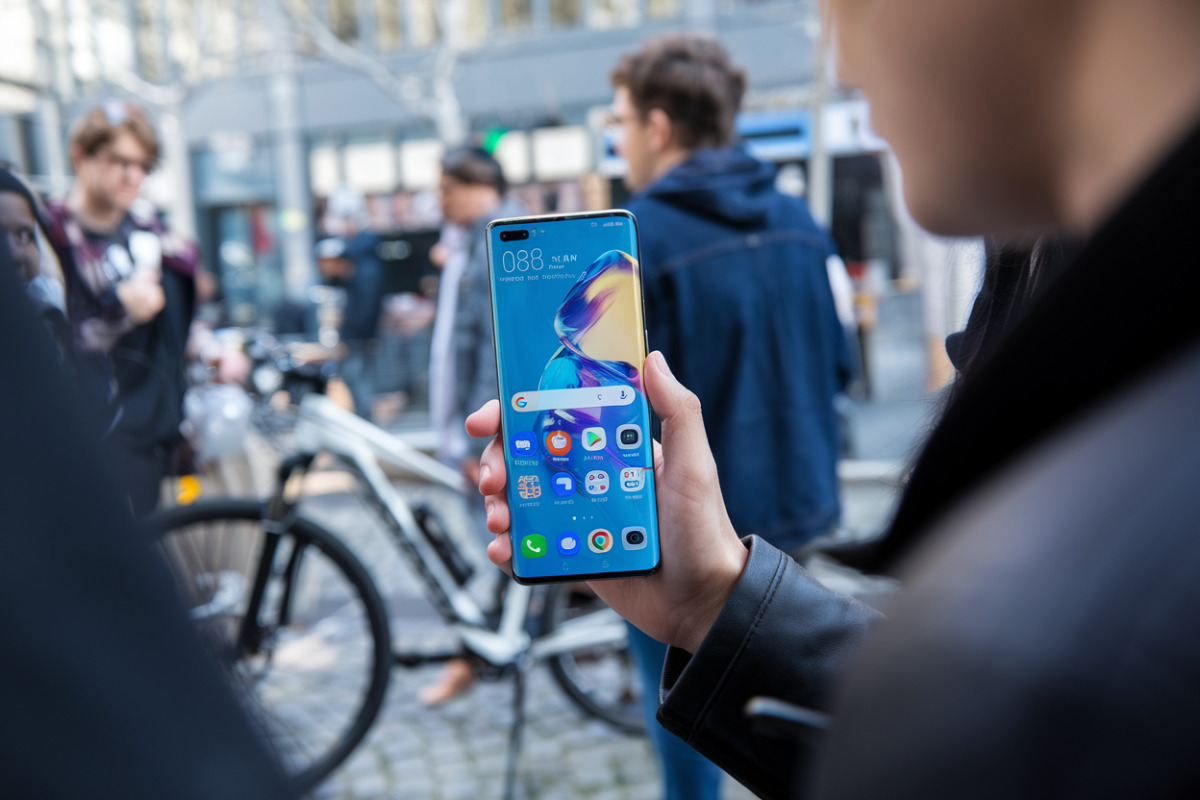 Smartphone Huawei Pura X Max avec écran OLED affichant ses caractéristiques techniques principales