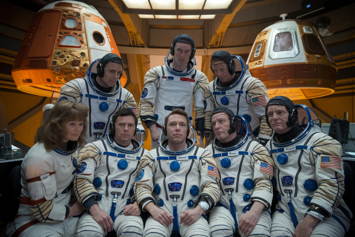 Astronautes à bord de la Station spatiale internationale, vaisseaux d'évacuation amarrés.