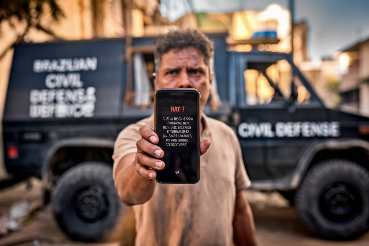 Millions de téléphones piratés, message de haine diffusé, défense civile brésilienne compromise, ce qui inquiète les experts Écrans de smartphones affichant des messages de haine et des alertes de sécurité informatique compromise.