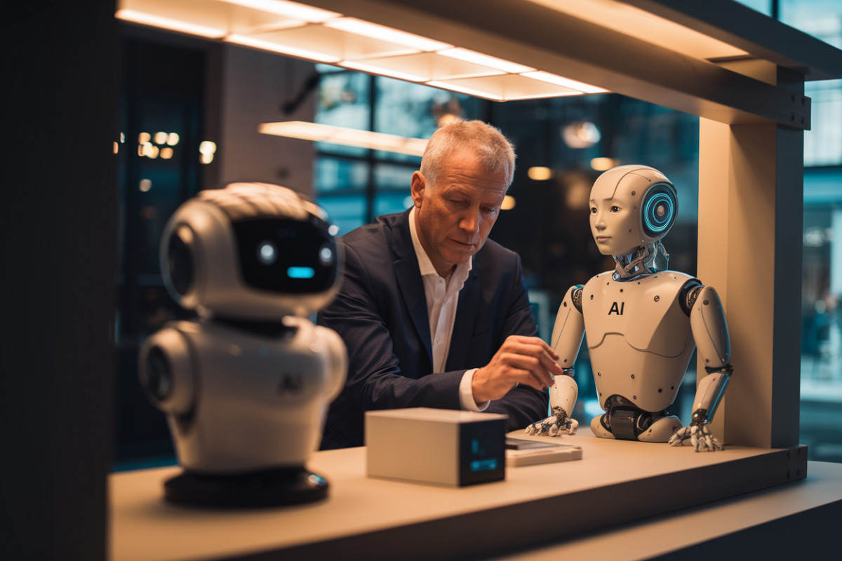Deux modèles d'intelligence artificielle en interface numérique, symboles de compétition technologique dans secteur IA.