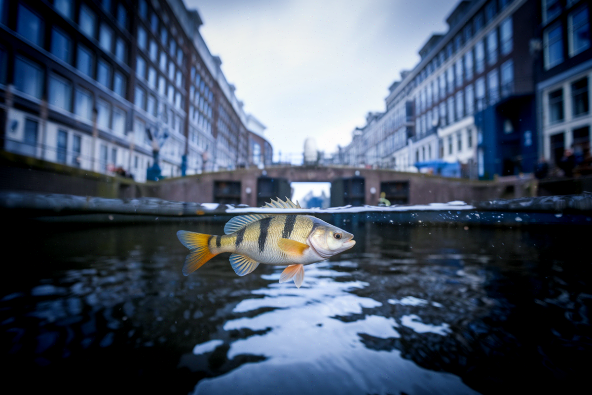Sonnette à poisson aux Pays-Bas : comment des milliers d'internautes aident les poissons migrateurs Une perche attend à l'entrée d'une écluse filmée par la caméra sous-marine de la sonnette à poisson d'Utrecht